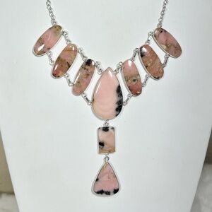 Pink Peruvian Opal Minimal Setting 925 Gemstone Necklace